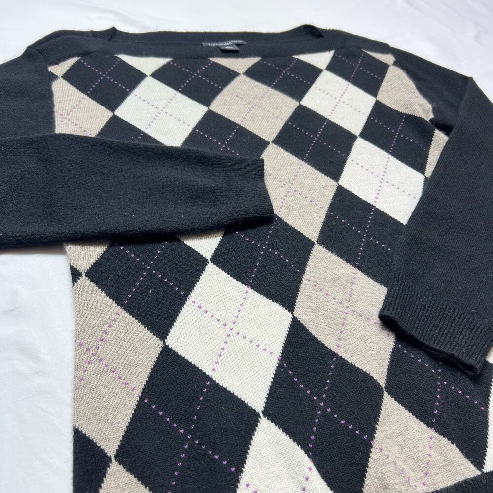 Banana Republic Preppy Argyle Heart Print 100% Cashmere Sweater Sz M